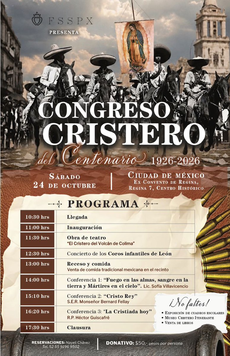 FSSPXES's tweet photo. Para conmemorar el centenario de la Guerra Cristera, la FSSPX organiza el Congreso Cristero del Centenario, que tendrá lugar el sábado 24 de octubre, en el Ex Convento de Regina, en el Centro Histórico de la Ciudad de México. https://t.co/MwlzxznHT6