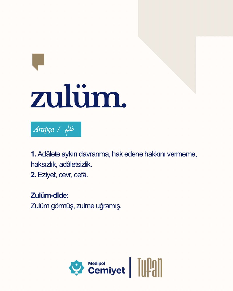 medipolcemiyet's tweet photo. Bu haftanın kavramı: zulüm.

Zulüm; haksızlık, eziyet ve işkencenin ötesinde, hakkı sahibinden esirgemektir. Bugün 7 Ekim. Filistin’de yaşananlar kelimelerin sığamayacağı kadar derin bir zulüm.

Bize düşen, zulmü hatırlamak ve hatırlatmaktır. https://t.co/ivvUxCQWAm