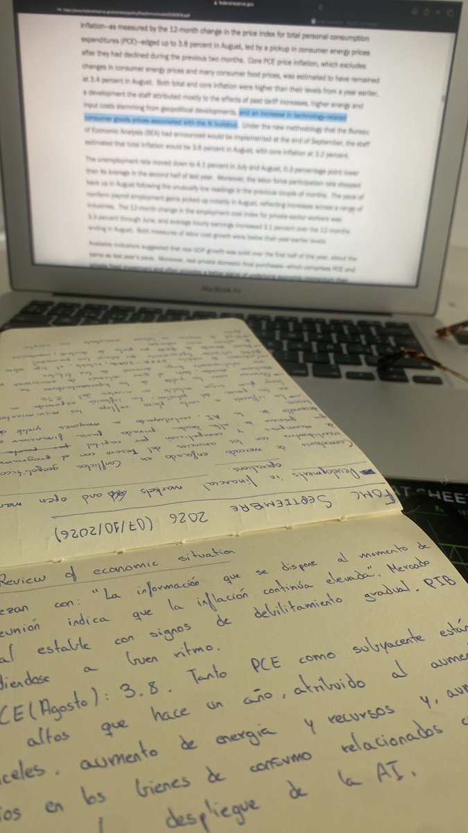 DanielFdeezz's tweet photo. Hace una hora ha salido las minutas del FOMC de la última reunión.

Aquí estoy leyéndolo y preparándolo para un pequeño artículo en substack.

Bastante interesante, eso si, hay que mejorar el inglés, como cuesta. https://t.co/uOVgaHwljx