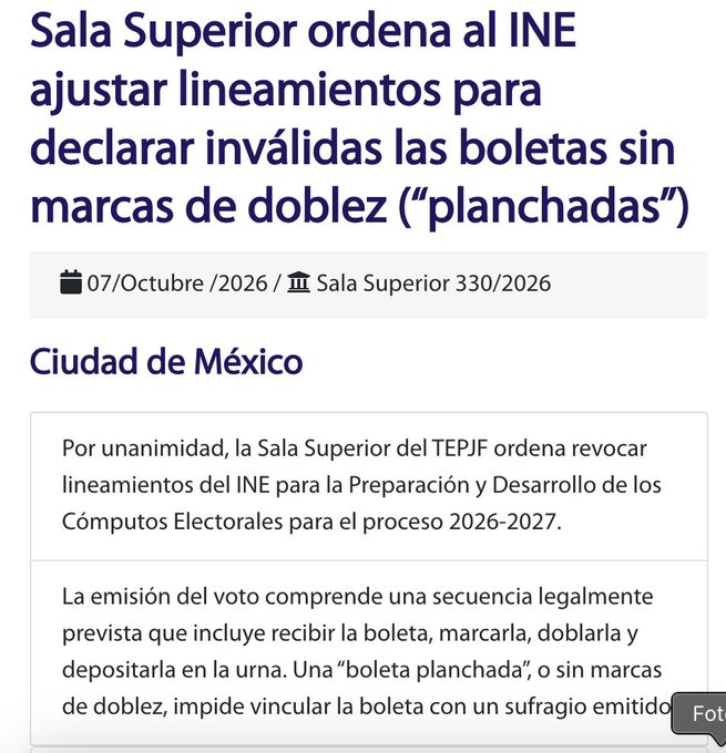 monicagarzag's tweet photo. El TEPJF ordenó al INE ajustar los lineamientos para los cómputos del proceso electoral de 2027.
Las boletas sin marcas de doblez, no se contabilizarán como voto. 
Así explicó el magistrado Felipe de la Mata las “boletas planchas”. https://t.co/DS3kogJvYf https://t.co/eoEHGDrxlD