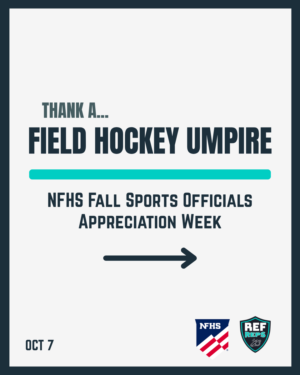 RefReps's tweet photo. 🏑 Field hockey umpires read the play, decide, and keep the game safe and fair for every player on the field.

THANK YOU to the field hockey umpires. #OfficialsAppreciationWeek

#NFHS #BecomeAnUmpire #RefReps #FieldHockeyUmpire https://t.co/xvlaZCmO4q