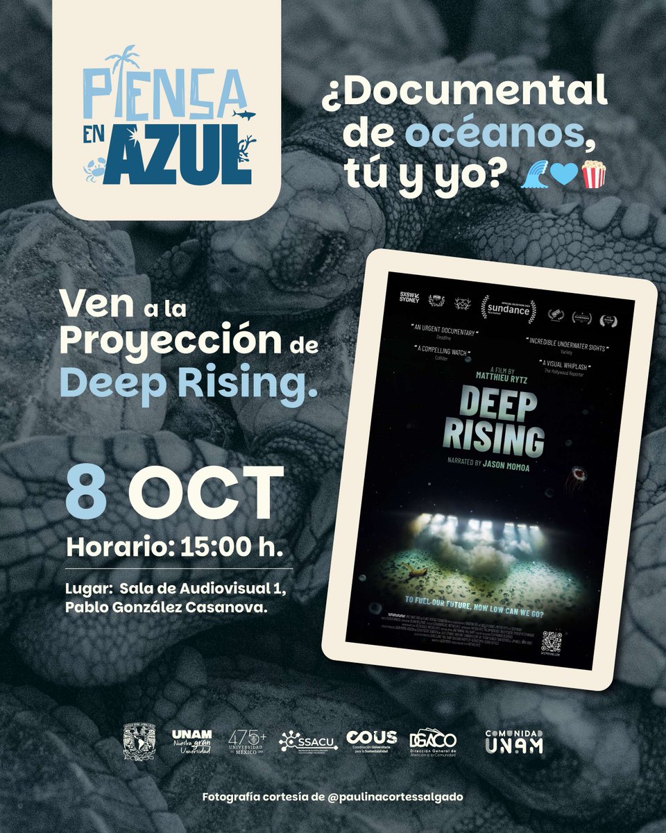 Comunidad_UNAM's tweet photo. #ComunidadUNAM de CCH Oriente, nos vemos mañana en los #QuioscosUniversitarios
Con #ComunidadSustentable tendremos la proyección de Deep Rising y una actividad creativa de murales, en el marco del Día del Llamado a la Tierra 2026.
@cousunam @IgualdadUnam @InjuveCDMX @bioeticaunam https://t.co/T7GCpnb7iq