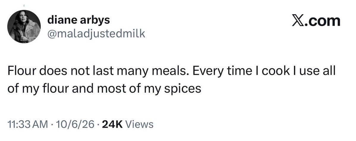 wideofthepost's tweet photo. using 5lbs of flour in every meal https://t.co/yGxH02GcIP