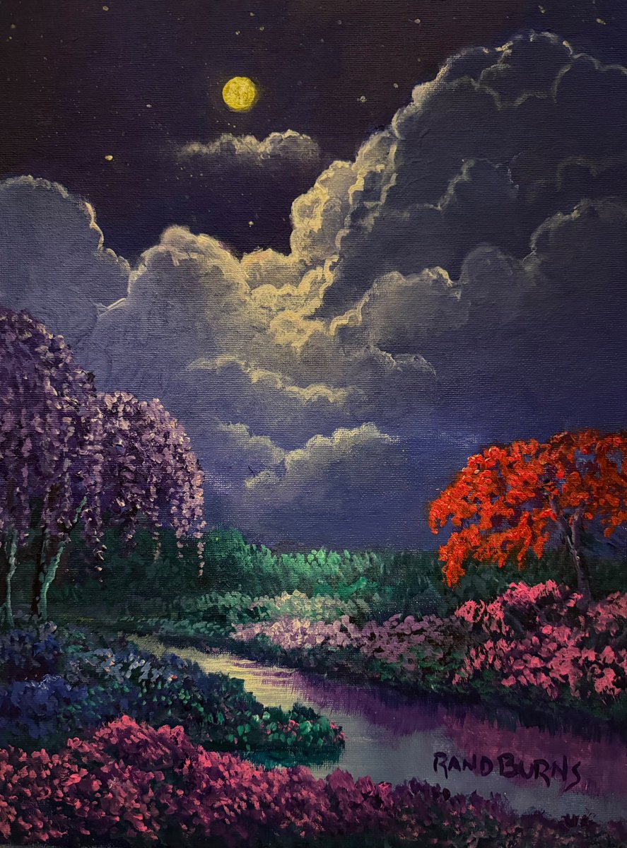 Crossmonkey's tweet photo. Into The Night, 16 x 12”, painting on canvas. Enriching the flora of a warm summer night, the moon enhances all it touches with its mysterious and luminous radiance. Still and timeless, a world of moonlight and fragrance permeate the night air. https://t.co/hJMIcdhJoN