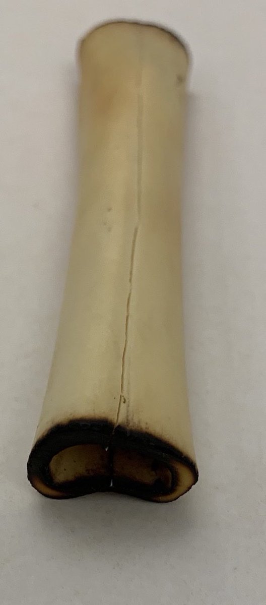 Ghadeersth's tweet photo. يقول الشيخ ذعار بن مشاري بن ربيعان:

لولا شراب العظم يوم اني املاه 
اكويه بالجمر ويكوي جروحي
مع دله صفراء على النار مركاه 
ابصر بصبتها على كيف روحي
فنجالها يشدي خضاب الخونداه
الجادل اللي عند اهلها طموحي

و يقول دهيس الهمرق وقد ورد الخنفرية وطاح فيها عظم كان يدخن به:

ياعظمي اللي طاح في الخنفرية
و أوحيت له في قاعة البير مضراب

يا ما جرى له من علومٍ طريه
و ياما بهجنا فيه من صدر شرّاب 

العظم وهو من ساق الغنم كان بديلاً عن الغليون عند البادية في وقت من الأوقات.
( صورة العظم من حساب العميد مشوح المشوح )