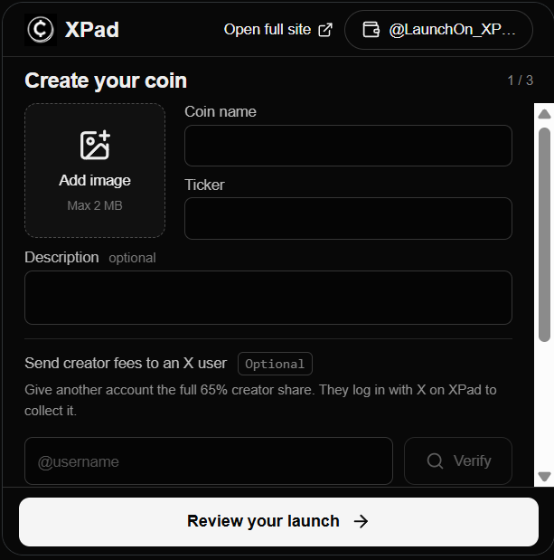 LaunchOn_XPad's tweet photo. Directing creator fees to any @X user is now live.

Create a token, and give the fee share to anyone.

They can tag the page, and claim their fees all within the interactive tweet. No previous wallet needed.

Try it now! https://t.co/SG19wIx6BE