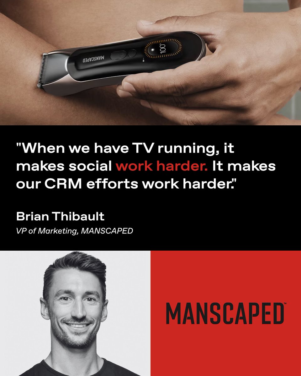 TatariTV's tweet photo. @manscaped spent a year planning its Q4 TV campaign.

We sat down with them to unwrap what that looks like. It starts with building demand early, then giving each channel a single job:

Linear for reach.
Streaming for precision.
Programmatic to retarget the audiences already reached.

The bow on top is measurement. Most MANSCAPED sales happen on Amazon and across 16,000+ retail doors, so a D2C-only view misses most of what TV drives. They built an approach that captures the full picture.

Read the full recap: https://t.co/aN3w9gaXlX