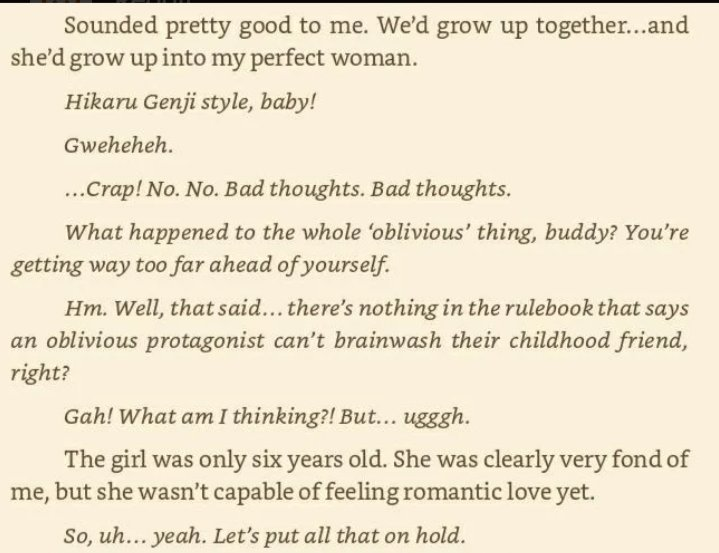Mi_4915's tweet photo. Rudeus planning to groom 6-year-old. He literally invokes the "Hikaru Genji" plan. That is textbook grooming. That is not romance. That is a true crime. Since you like Mushoku you might love  reading "Hikaru Genji" just search it up https://t.co/wNw0BEaFNB