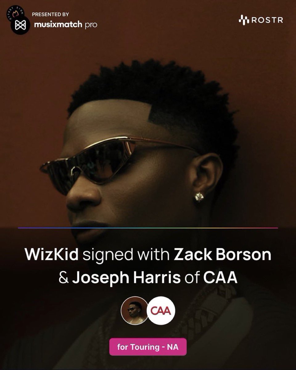 itzbasito's tweet photo. Official: WizKid has signed with Zack Borson and Joseph Harris of Creative Artists Agency (CAA) for exclusive live representation across North America. 

Start saving your coins, Wizkid is coming to a city near you 🫵🏾 https://t.co/FvUiqpReZ7