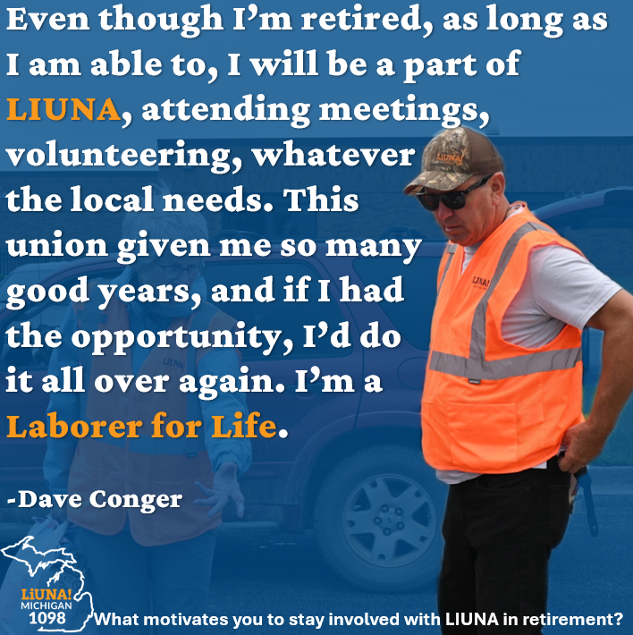MiLaborers's tweet photo. in 17 hours ·
Today's first feature for #LaborersForLife Tribute Week is Laborers Local 1098 retiree, Dave Conger! Dave shared with us the true impact joining LIUNA had on his life and why it motivates him to stay involved even in retirement.
#FeelThePower #LaborersRising #OurUnionStories