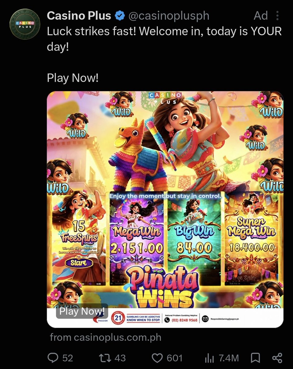 Sato_Ngani's tweet photo. kung sa X pwede ka mag advertise ng casino at sugal pwes sa dawat di pwede to, di natin pahintulutan mga online casino sa isang pinoy social media platform para di malulong mga kabataan sa scatter na yan kasi nakakasira ng buhay, kahit malaking pera usapan revenue pa yan, bawal. https://t.co/vGkqgjYmRN