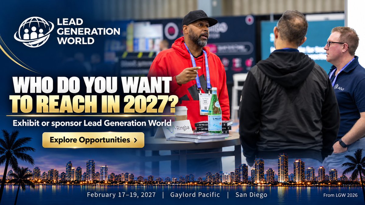 LeadGenerationW's tweet photo. Who are you trying to reach in 2027?

Tell us what your company does and which customers you want to meet. We’ll help you explore exhibiting or sponsoring LGW.

Feb. 17–19 | San Diego

https://t.co/ANGn0uqUQe https://t.co/LvMtviwiWk