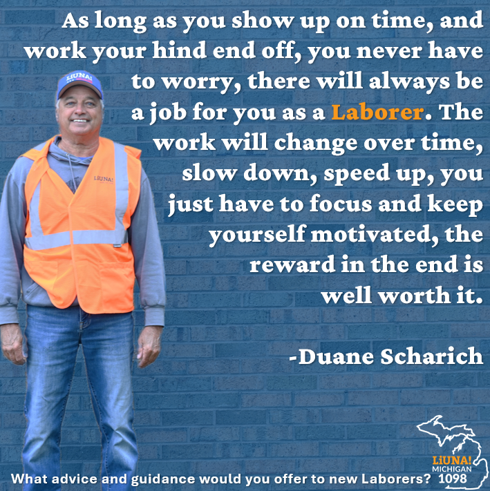 MiLaborers's tweet photo. Our second feature today for #LaborersForLife Tribute Week is Laborers Local 1098 retiree, Duane Scharich. Duane's story of starting out non-union and then discovering LIUNA is all too common, but we're glad he came to us and had the opportunity to work and retired at a young age, with dignity and benefits.
#FeelThePower #LaborersRising #OurUnionStories
