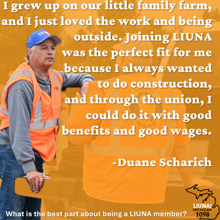 MiLaborers's tweet photo. Our second feature today for #LaborersForLife Tribute Week is Laborers Local 1098 retiree, Duane Scharich. Duane's story of starting out non-union and then discovering LIUNA is all too common, but we're glad he came to us and had the opportunity to work and retired at a young age, with dignity and benefits.
#FeelThePower #LaborersRising #OurUnionStories