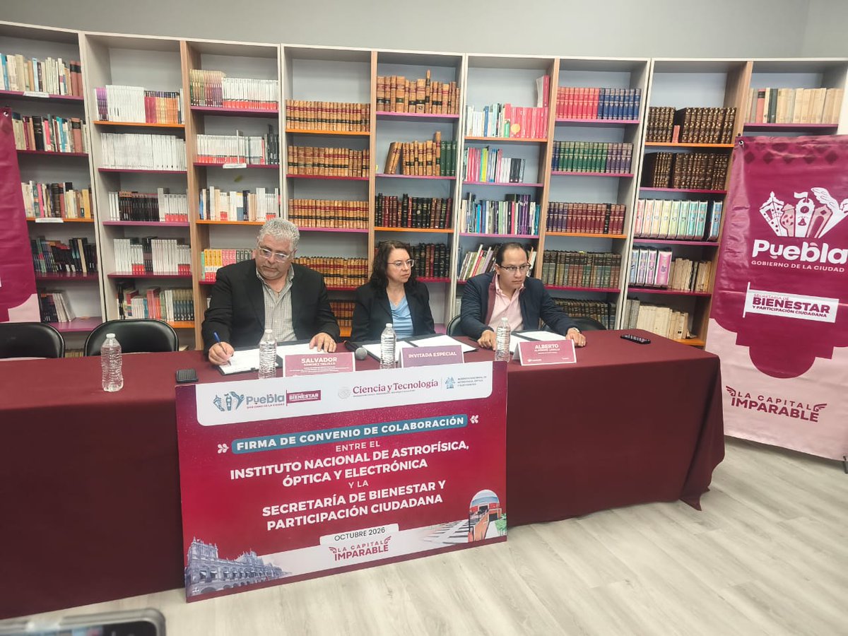 inaoe_mx's tweet photo. Firma de convenio de colaboración entre el #INAOE y la Secretaría de Bienestar y Participación Ciudadana. https://t.co/kt5jcw6f6Y
