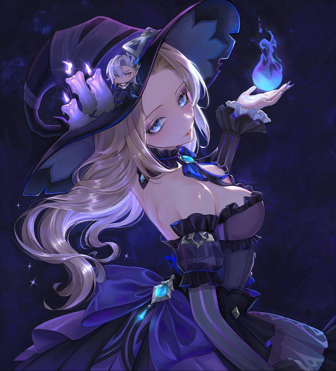 tomikorayart's tweet photo. My favorite Miliastra girl + one spell = tiny Neuvillette on her hat. He's very smaaaall and very unhappy about it. Magic doesn't ask for consent (ᴗ͈ˬᴗ͈)ꕤ.ﾟ #GenshinImpact #Neuvillette #MiliastraWonderland https://t.co/vm7g5UNlul