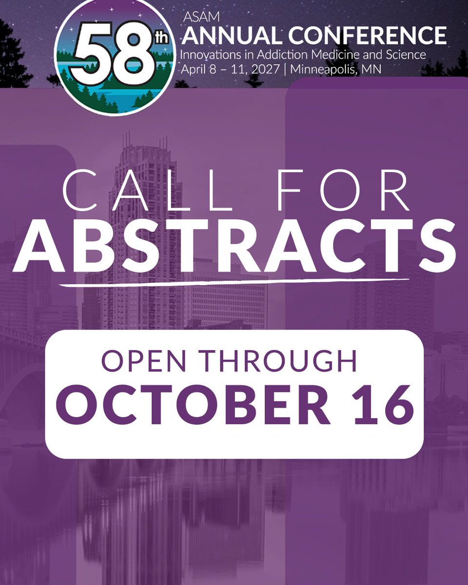 ASAMorg's tweet photo. Submissions open through 10/16 >> https://t.co/lC8isD6Ybf 

#ASAM #AC2027 #AddictionMedicine https://t.co/BaEWEdDJui