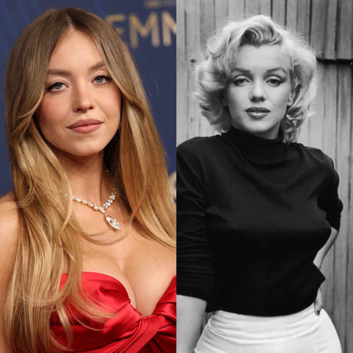 FearedBuck's tweet photo. Sydney Sweeney and Marilyn Monroe are reportedly related, with MyHeritage revealing that the two are ninth cousins. https://t.co/24QHrFHFuX