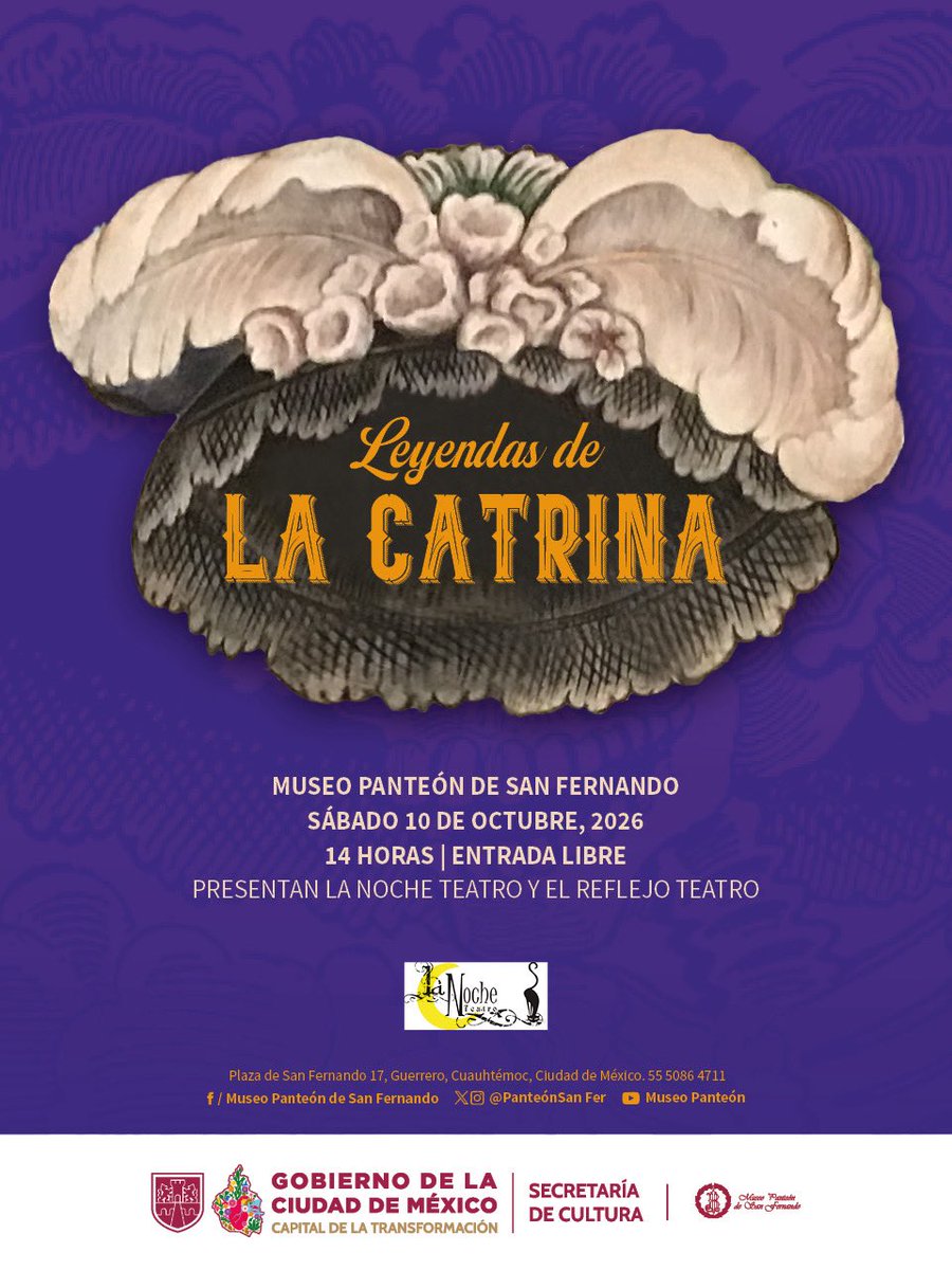 PanteonSanFer's tweet photo. Este sábado La Noche teatro y Reflejo Teatro dan vida a la Catrina y nos cuentan sus historias. 

🗓️ 10 de Octubre
🕰️14 horas 

¡Entrada libre!

#reddemuseoscdmx #museospanteon #historiademéxico #entradalibre #culturaCDMX #sanfernando https://t.co/7dtvmQ85ok