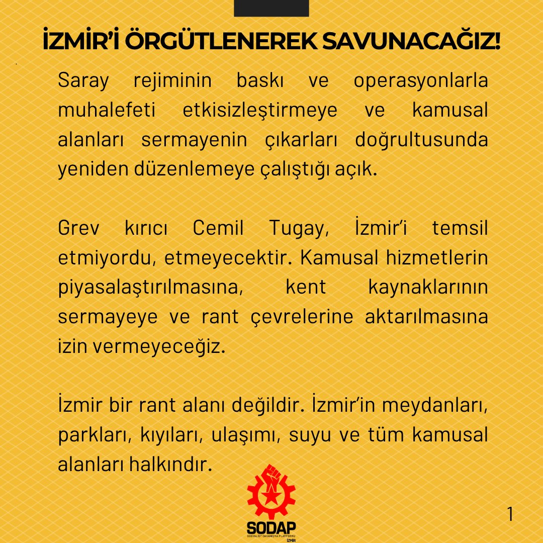 Sodapizmir_'s tweet photo. İzmir'i örgütlenerek savunacağız!

Grev kırıcı Cemil Tugay, İzmir’i temsil etmiyordu, etmeyecektir. https://t.co/1tguu2CAxr