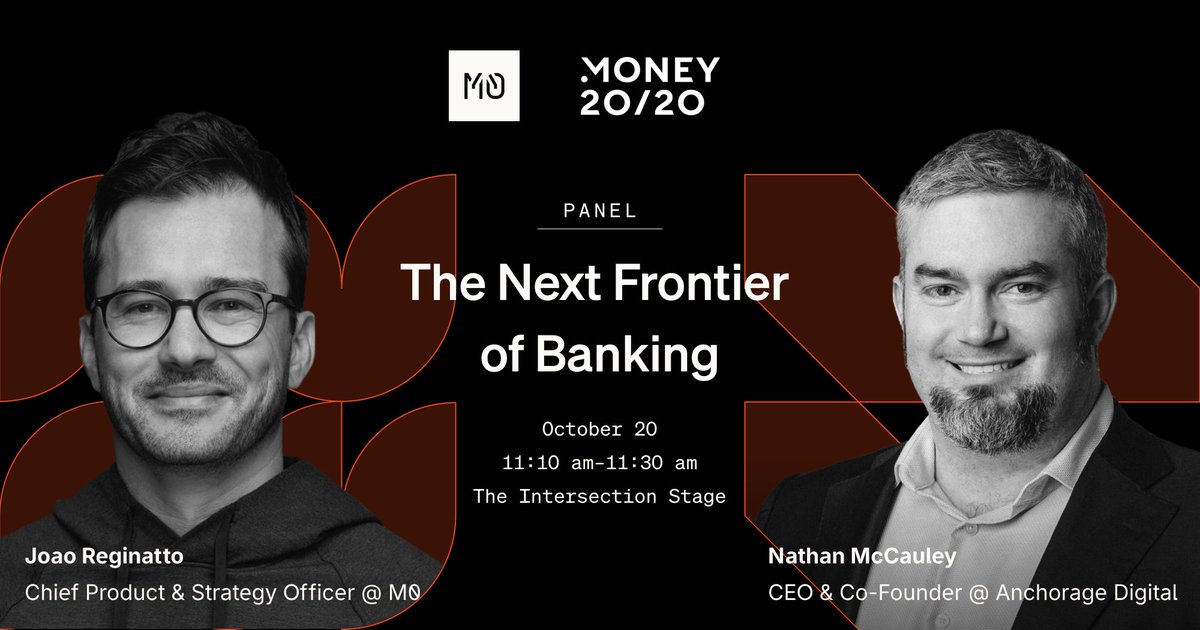 m0's tweet photo. Today at @money2020!

Our Chief Product &amp; Strategy Officer @reginatto
joins @anchorage CEO @nathanmccauley to talk AI agents, digital assets, and what happens when payments no longer need a human.  

See you there! https://t.co/PxfRJofmp7