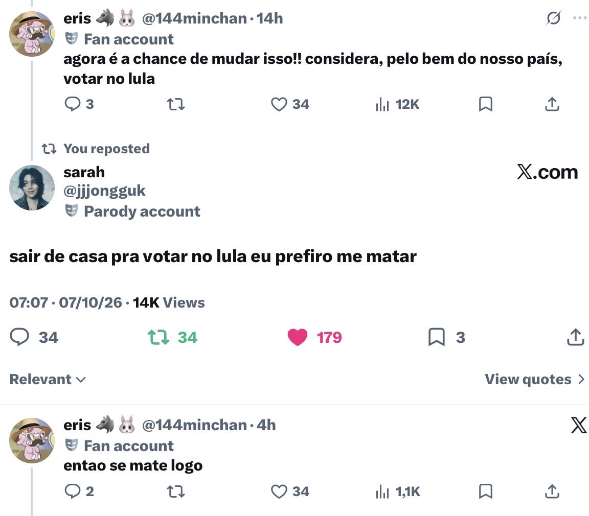 aminggukiee's tweet photo. A esquerda tentando virar voto é minha nova novela favorita https://t.co/kDp7tNyoD6