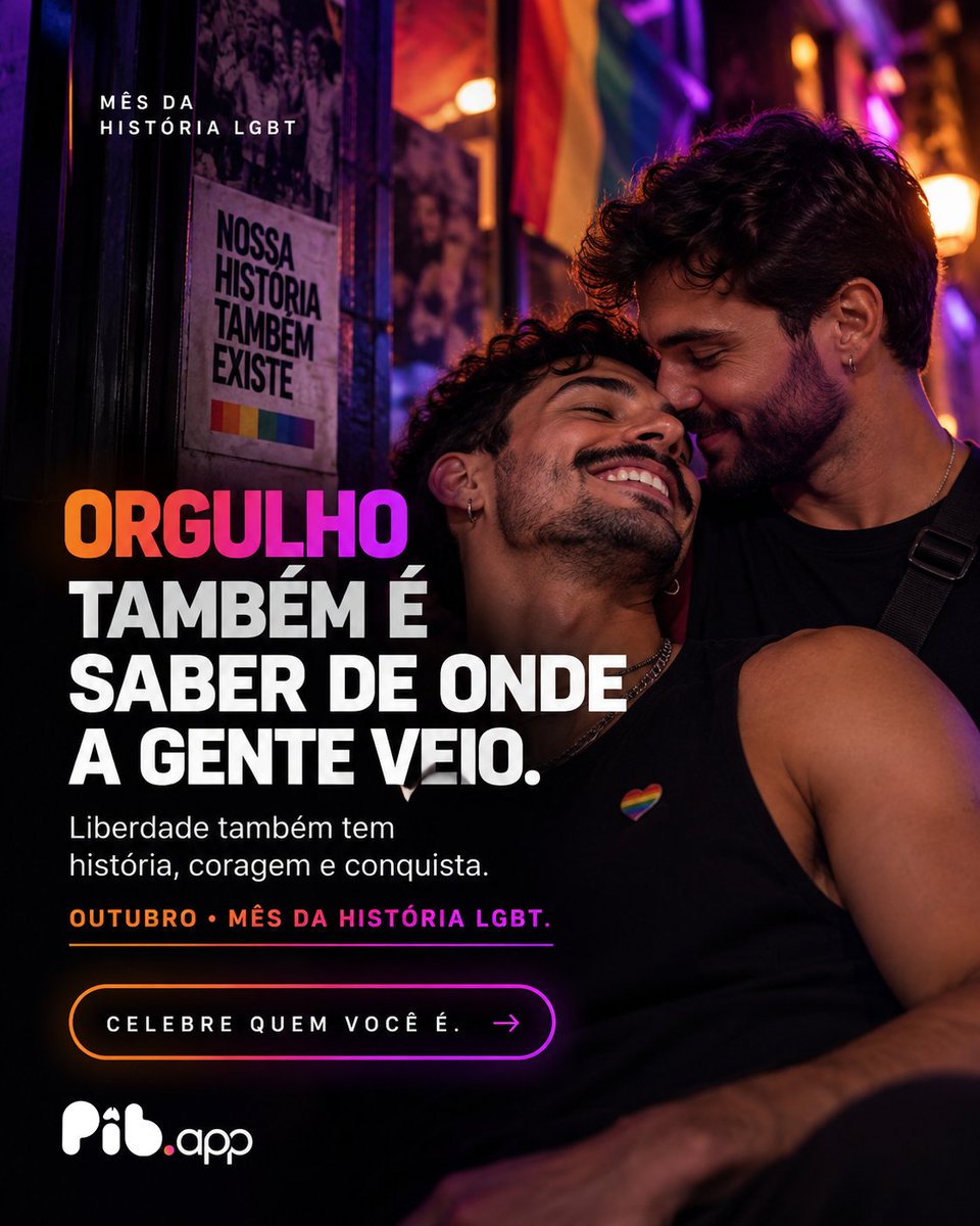 PibApp's tweet photo. Nossa história também é feita de quem abriu caminhos, ocupou espaços e tornou possível viver com mais liberdade hoje. Outubro é um convite para lembrar, reconhecer e continuar escrevendo essa história do nosso jeito.
Mais vida real. Mais orgulho de quem a gente é. https://t.co/TiL131cs0v