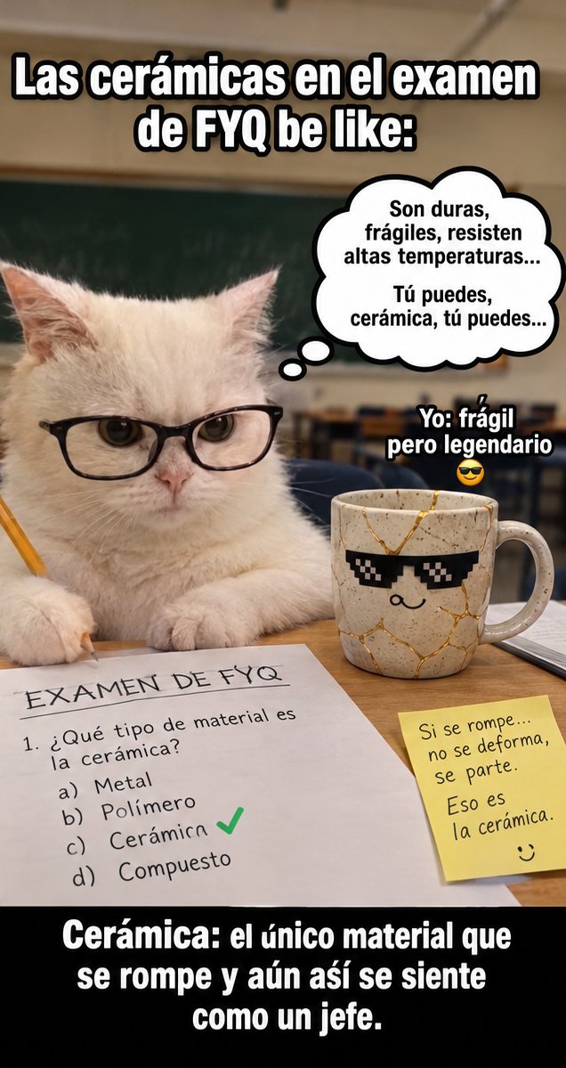 fyq_abel's tweet photo. #MaterialesenMemes "Las cerámicas"
@Materlandfct, @SOCIEMAT y @FECYT_Ciencia
#RecursosPalomerasVallecas Alberto https://t.co/4h7nsOsQA3