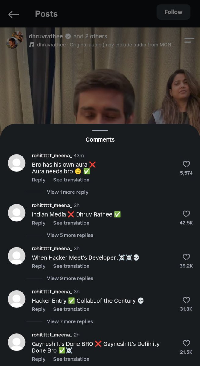 HPhobiaWatch's tweet photo. Dhruv Rathee is using some top bot firms from Pakistan or Russia.

This account, @/rohitttt_meena, has only 2 followers and doesn’t even follow Dhruv Rathee, yet he made 25–30 comments on the Bengaluru protest.

Just check the number of likes on his comments and compare them with the number of likes on other replies from verified accounts.

Thst @/Techoo_Saquib has 350k followers but barely got 25 likes in one hour. The same is true of other replies. Neither this protest nor Dhruv Rathee’s reach is organic.