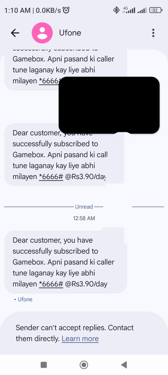 zargy824's tweet photo. @Ufone shame on you and your this auto bogus subscriptions at midnight. https://t.co/tEH9Q1yEDh