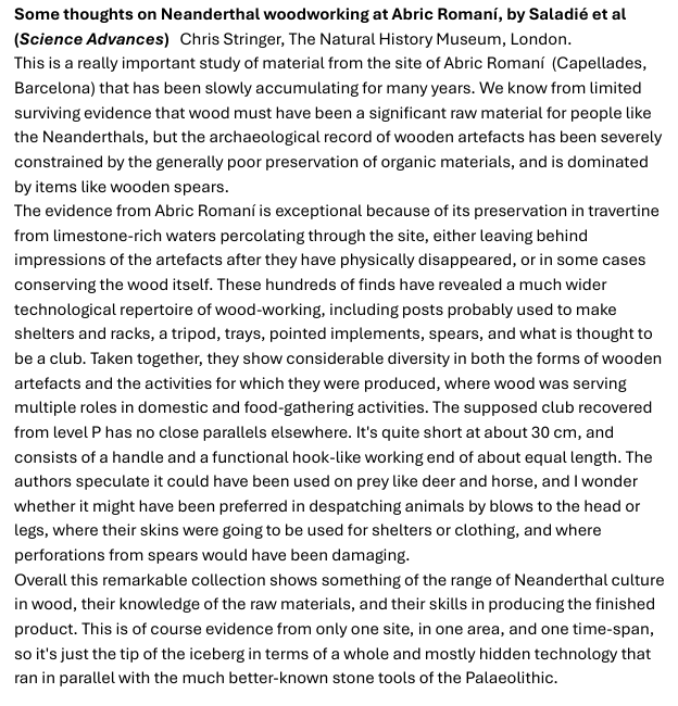 ChrisStringer65's tweet photo. My thoughts on Neanderthal woodworking at Abric Romaní (Science Advances)