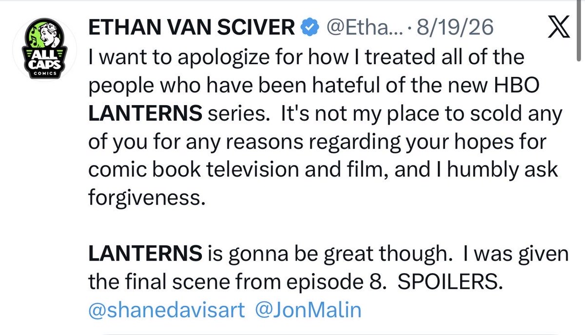 PanSoychild's tweet photo. But but…. he was “given the final scene from episode 8” back in August, y’all…. he guaranteed you’d love it ! 

#LANTERNS

#COMICSGATE https://t.co/fuiTVjCP1P