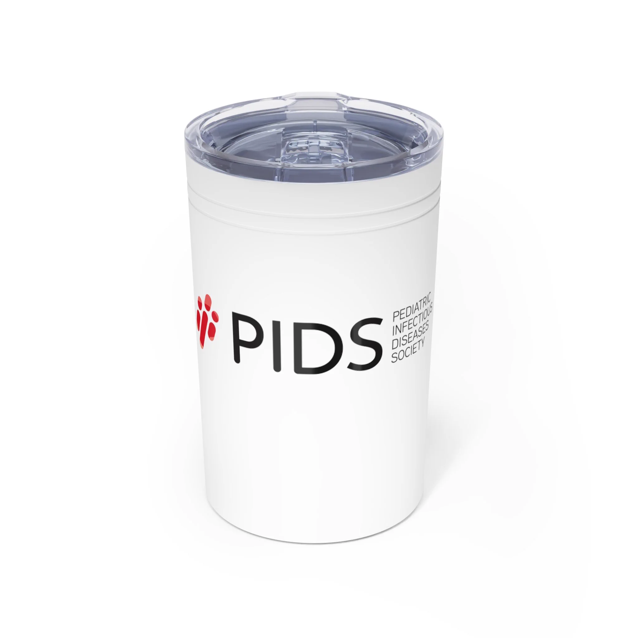 White insulated tumbler with full PIDS logo against a white background