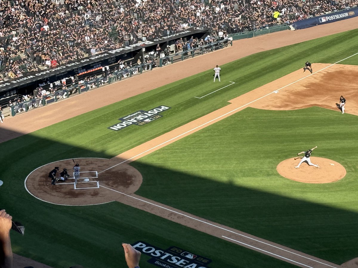 nuclear94's tweet photo. D2 has waited 21 years to go to an October baseball game to see the #WhiteSox. My wife wouldn’t let me take her in ‘05. She is here from Zurich for this game. https://t.co/g75GVssGt1
