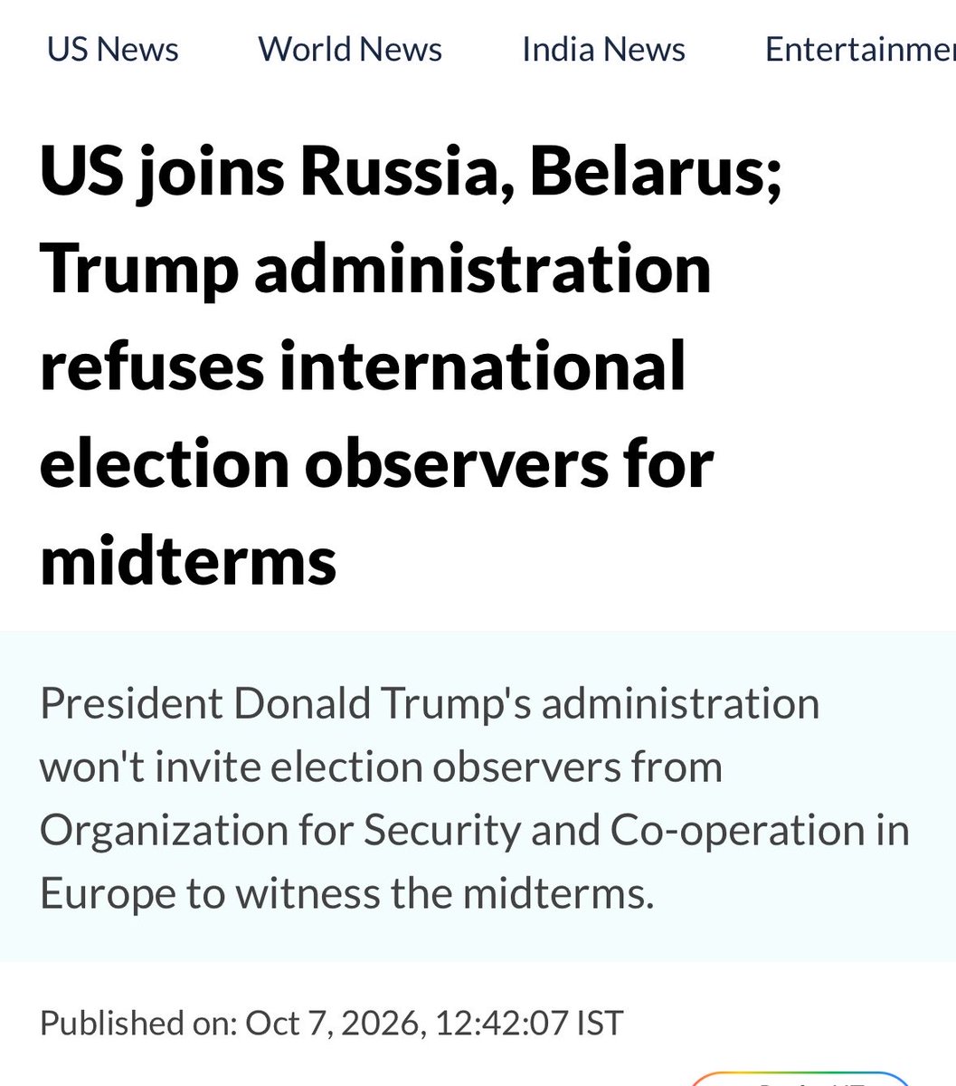 DebbieforFL's tweet photo. We saw it with Maduro in Venezuela’s 2024 election. Now we’re seeing it with Trump, as his administration grows closer to the Venezuelan regime.

For the first time since 2002, the U.S. is not inviting OSCE international observers to witness our federal elections.

Americans must demand transparency to protect our freedoms and the integrity of our elections.
