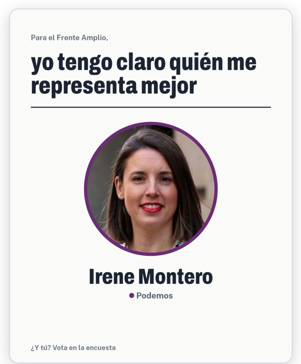 angelsperverss's tweet photo. Para el Frente Amplio, yo tengo claro quién me representa mejor: 1. Irene Montero. ¿Y tú? https://t.co/KESSrp7aIc https://t.co/F8R3z4WByp