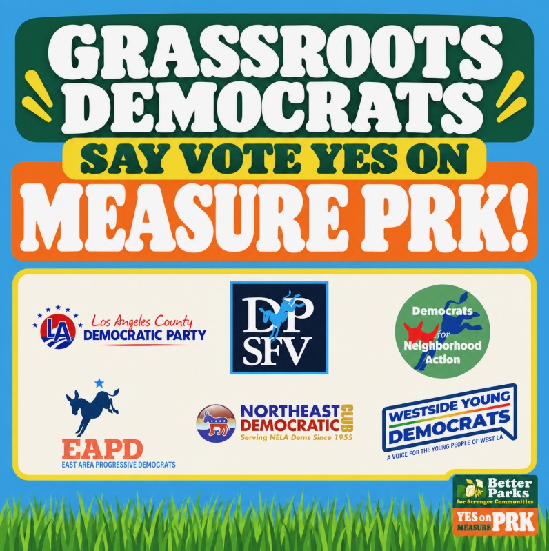 YesonMeasurePRK's tweet photo. Deeply grateful to the Democratic Clubs across Los Angeles who agree—Vote Yes on Measure PRK by Nov. 3rd to double L.A. parks funding with no new taxes! https://t.co/ACXWuyIzXs