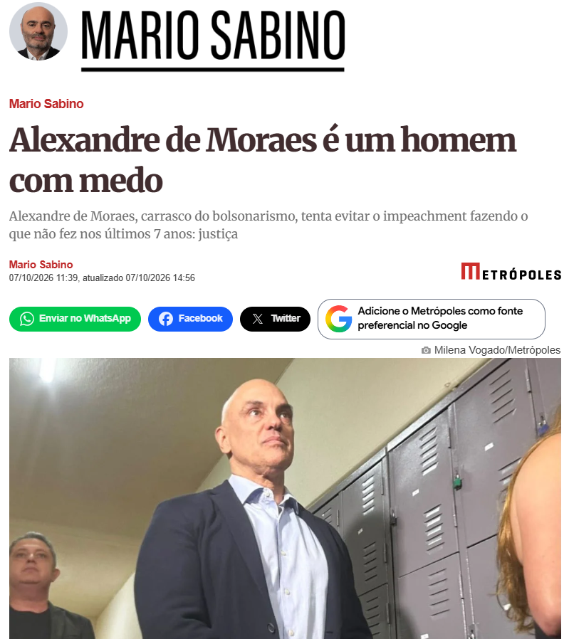 Conservadora191's tweet photo. Alexandre de Moraes é um homem com medo
(Era só não ter se tornado o pior ditador de todos os tempos no Brasil, agora terá que pagar por tudo que fez, dentro da lei, claro.)