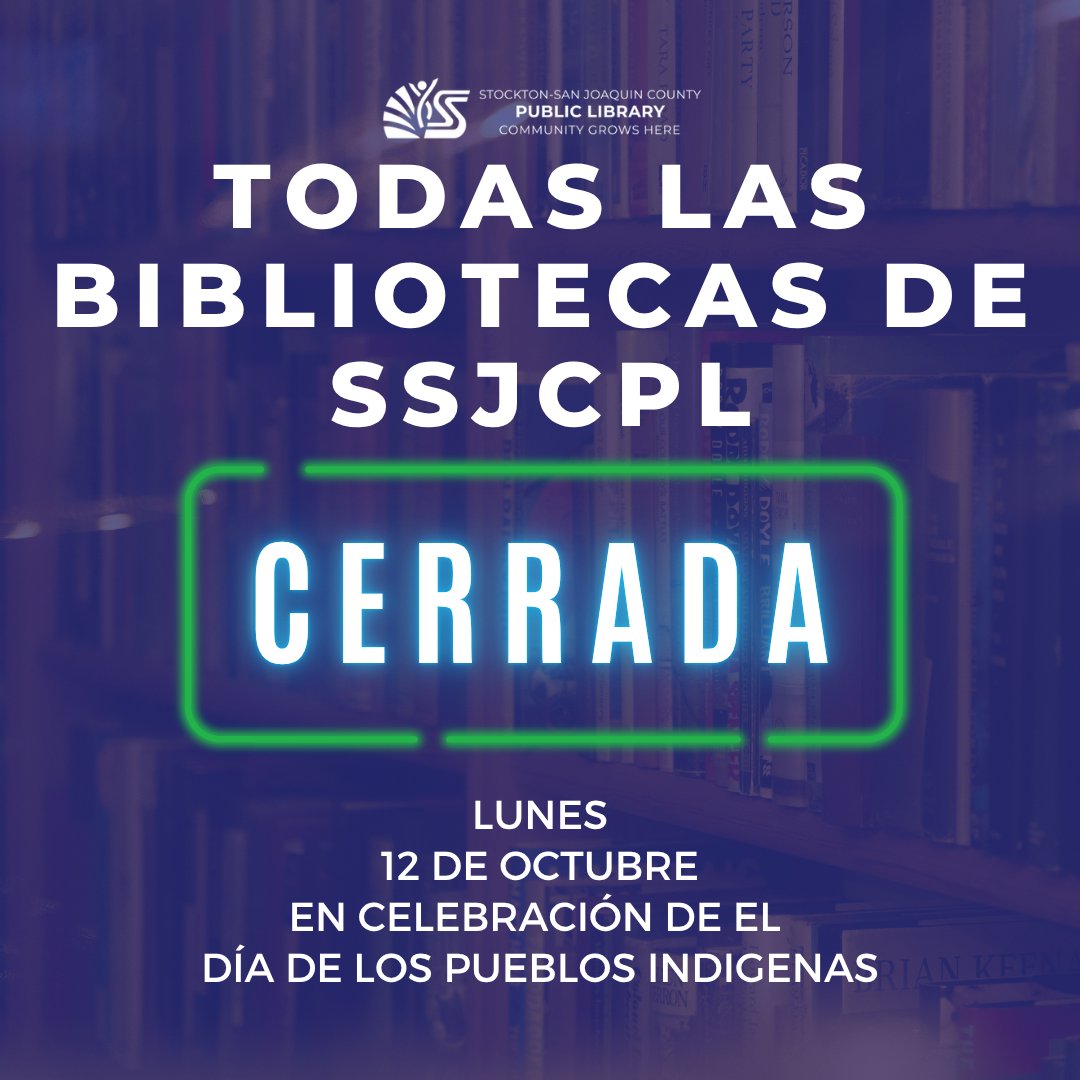 SSJCPL's tweet photo. All SSJCPL Libraries will be closed on Monday,
October 12th in observance of Indigenous People's
Day. https://t.co/XvP3OUqpDR