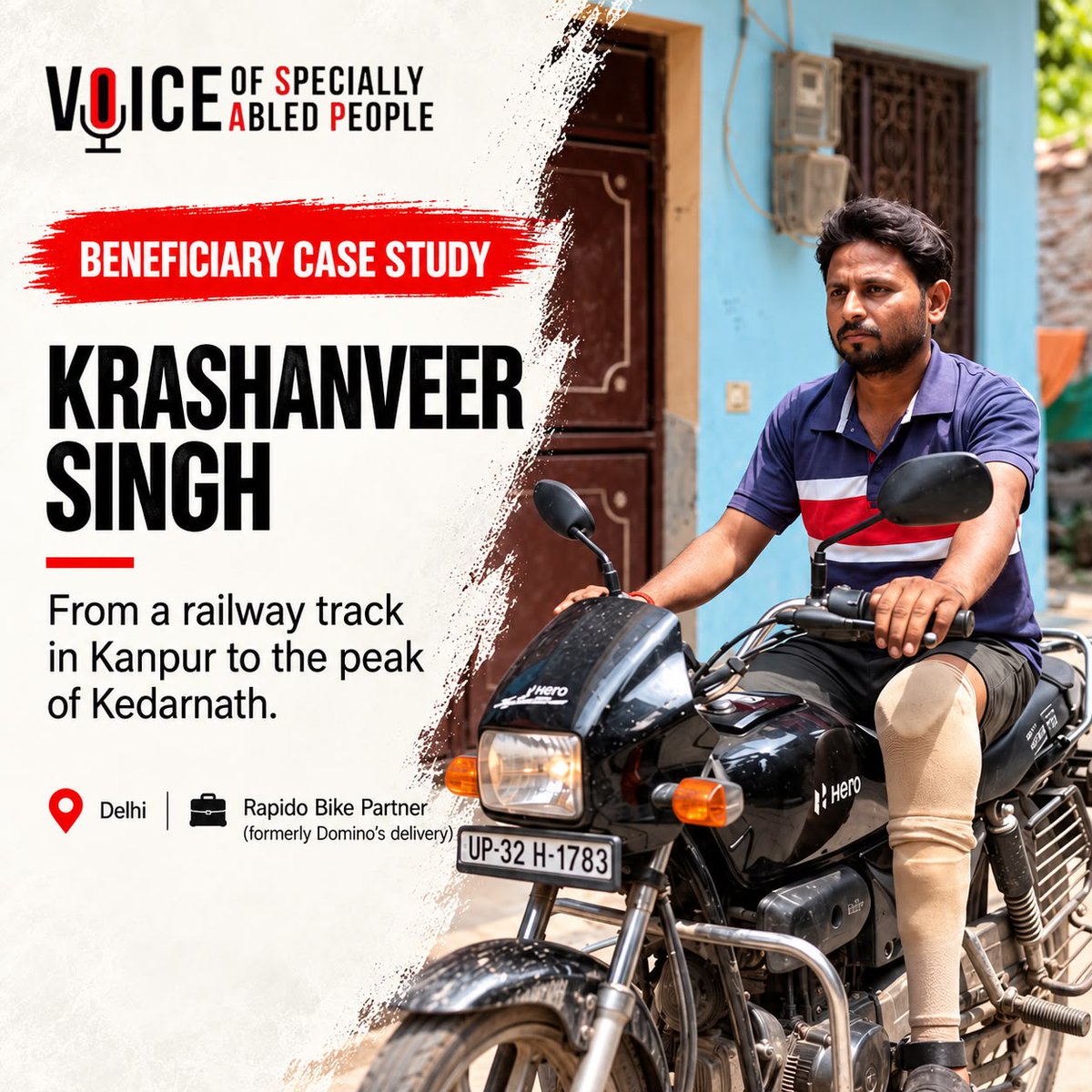 vosap2017's tweet photo. Krashanveer Singh lost his leg in a train robbery. With a VOSAP-supported prosthetic, he returned to work, nearly doubled his income, and walked 32 km to Kedarnath.
“Disability does not define what you can achieve.”
#VOSAP #Kedarnath #AbilityNotDisability https://t.co/cRVIo6EvtS