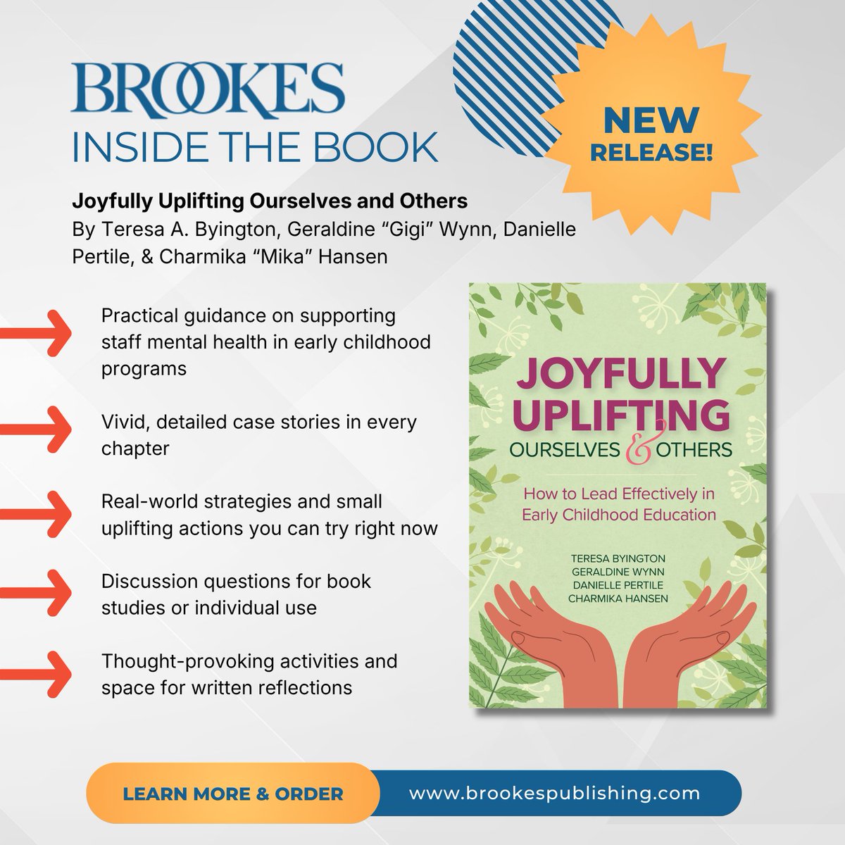 BrookesPubCo's tweet photo. More and more #EarlyChildhood educators are struggling with stress and burnout. Explore this essential new guide to creating a more joyful and uplifting culture that elevates morale and reduces staff turnover to help children thrive! https://t.co/OL8TF7gFaZ #ECE #PreK https://t.co/34NVAYA16l