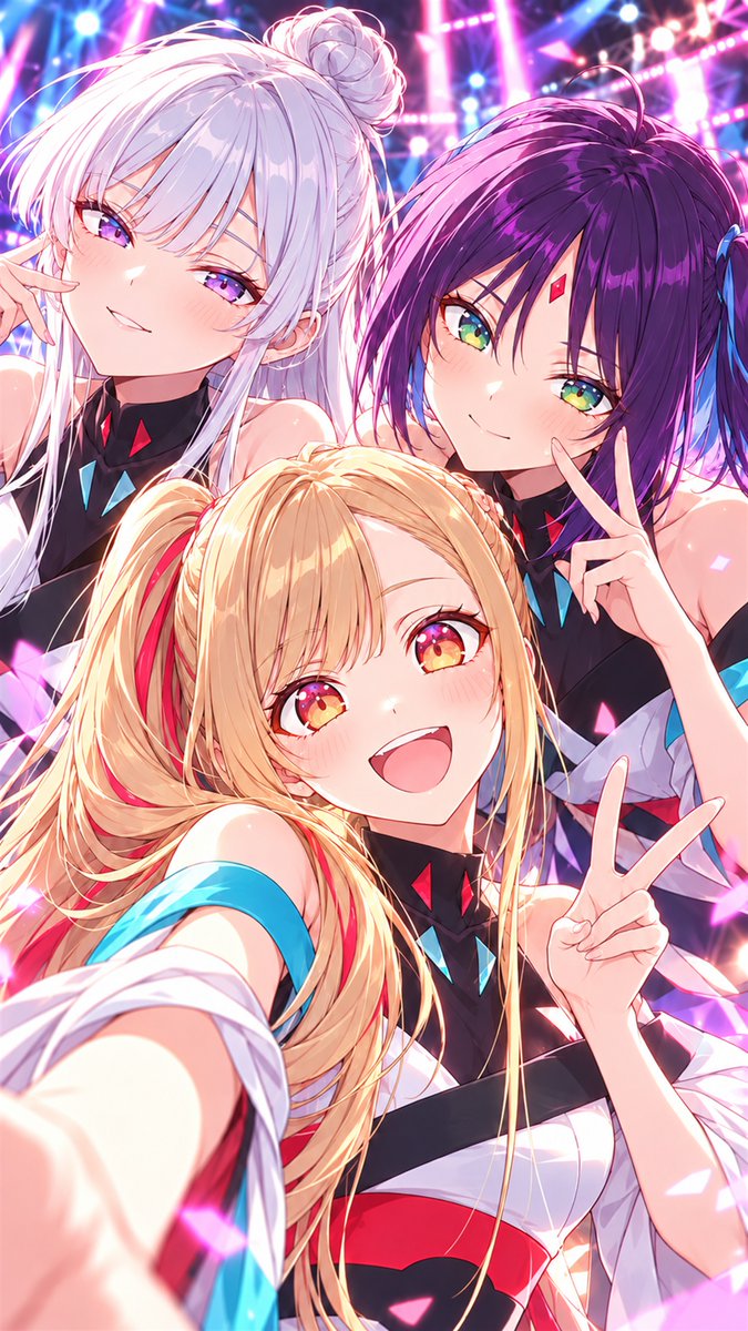 CheinCyan's tweet photo. 「みんなー！楽しんでるー？」✨

『超かぐや姫！』のかぐや・酒寄彩葉・月見ヤチヨをライブ衣装で！

3人のライブ、実際に観られるなら誰を一番目で追っちゃいますか？

Super Kaguya-hime! / Kaguya・Iroha Sakayori・Yachiyo Tsukimi
#超かぐや姫 https://t.co/g3ELzNYuZ7