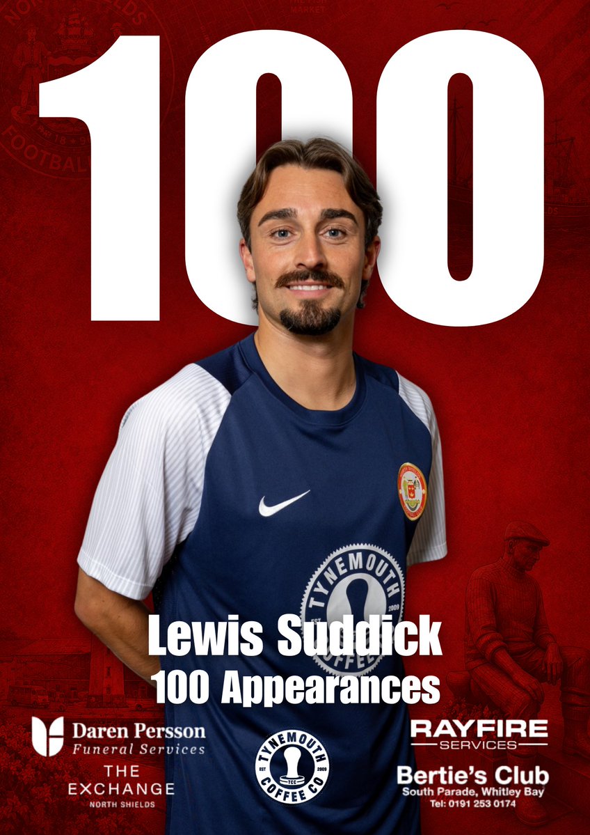 NorthShieldsFC's tweet photo. π― CENTURION | 100 APPEARANCES! π΄
A huge congratulations to Lewis Suddick on reaching 100 appearances for North Shields FC! π
A class act who always brings quality and commitment to the Robins front line.
Thank you for everything so far, Sudds! π
#HowayTheRobins #NE29 https://t.co/6wMj4Su27t