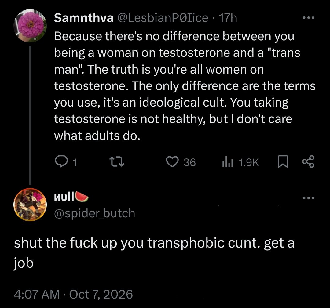 clockyGoddess's tweet photo. deeply funny how these ppl react when their exact beliefs r parroted back at them without the woke veneer

like neither of u believe transition works! ur on the same team whether u like each other or not! https://t.co/JV4onERJ32