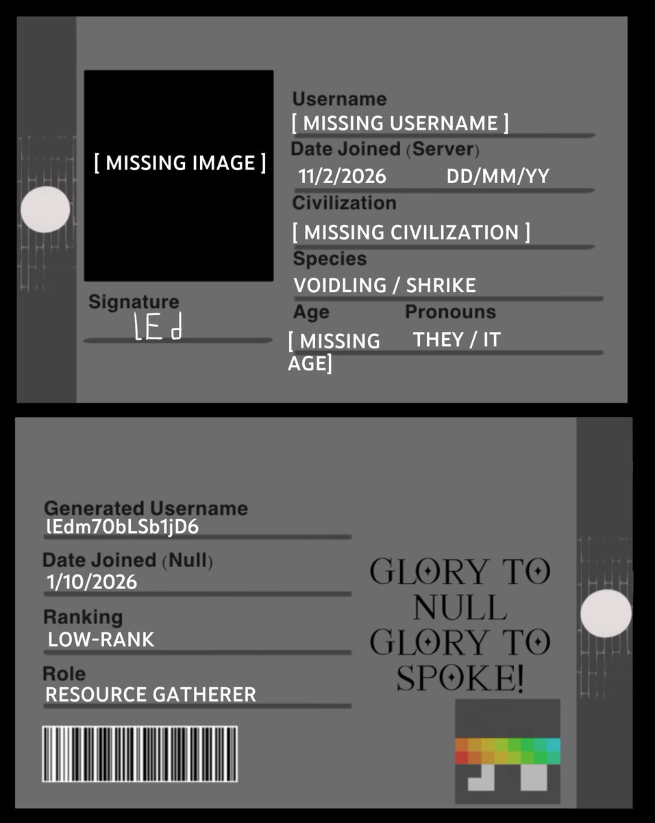 lEdm70bLSb1jD6's tweet photo. [[ Generating message▫️▫️▫️]]

Hello #Nulltwt ! I finally filled out my ID. I did it together with Fa3. I apologise for the lack of information in some of the fields, as some things about myself are unknown to me. Also, I cannot see the image on the ID, can you? https://t.co/JQ4OBSGdCm