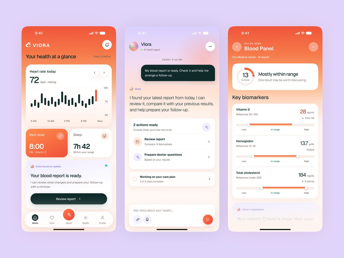 uixsattar's tweet photo. VIORA - AI Healthcare Agent UI/UX

Available for: Freelance &amp; Product Design Projects Contact: DM for inquiries

#Viora #AIHealthcare #HealthTech #HealthcareApp #MobileAppDesign #UIDesign #UXDesign #productdesign #Figma https://t.co/ZC23Aoij5U
