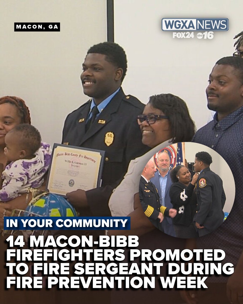 WGXAnews's tweet photo. 14 firefighters were recognized Wednesday during the Promotional Ceremony for their promotions to Fire Sergeant as part of Fire Prevention Week.
READ MORE | https://t.co/3WeSyK9igF
#Macon #BIbb #InYourCommunity #MBCFD https://t.co/MMi7LRaBcN