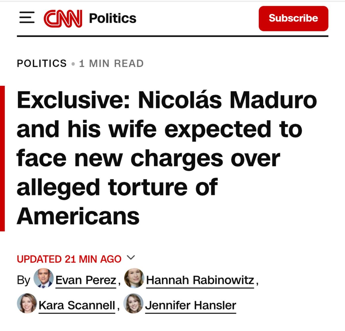 EmmaRincon's tweet photo. 🚨 ÚLTIMA HORA 

Según CNN, Nicolás Maduro y Cilia Flores enfrentarán nuevos cargos penales por tortura de ciudadanos estadounidenses. https://t.co/GFUCqWyigR