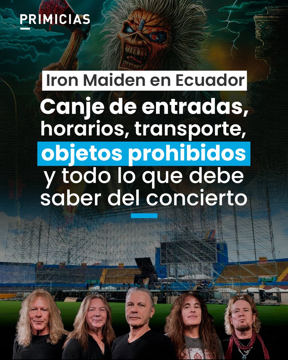 Primicias's tweet photo. Iron Maiden se presentará el 14 de octubre de 2026 en el Estadio Olímpico Atahualpa de Quito. Conozca una guía sobre lo que será el concierto de la 'Doncella de Hierro'. https://t.co/gWC8Uy3vAi https://t.co/udhxDHfEQh
