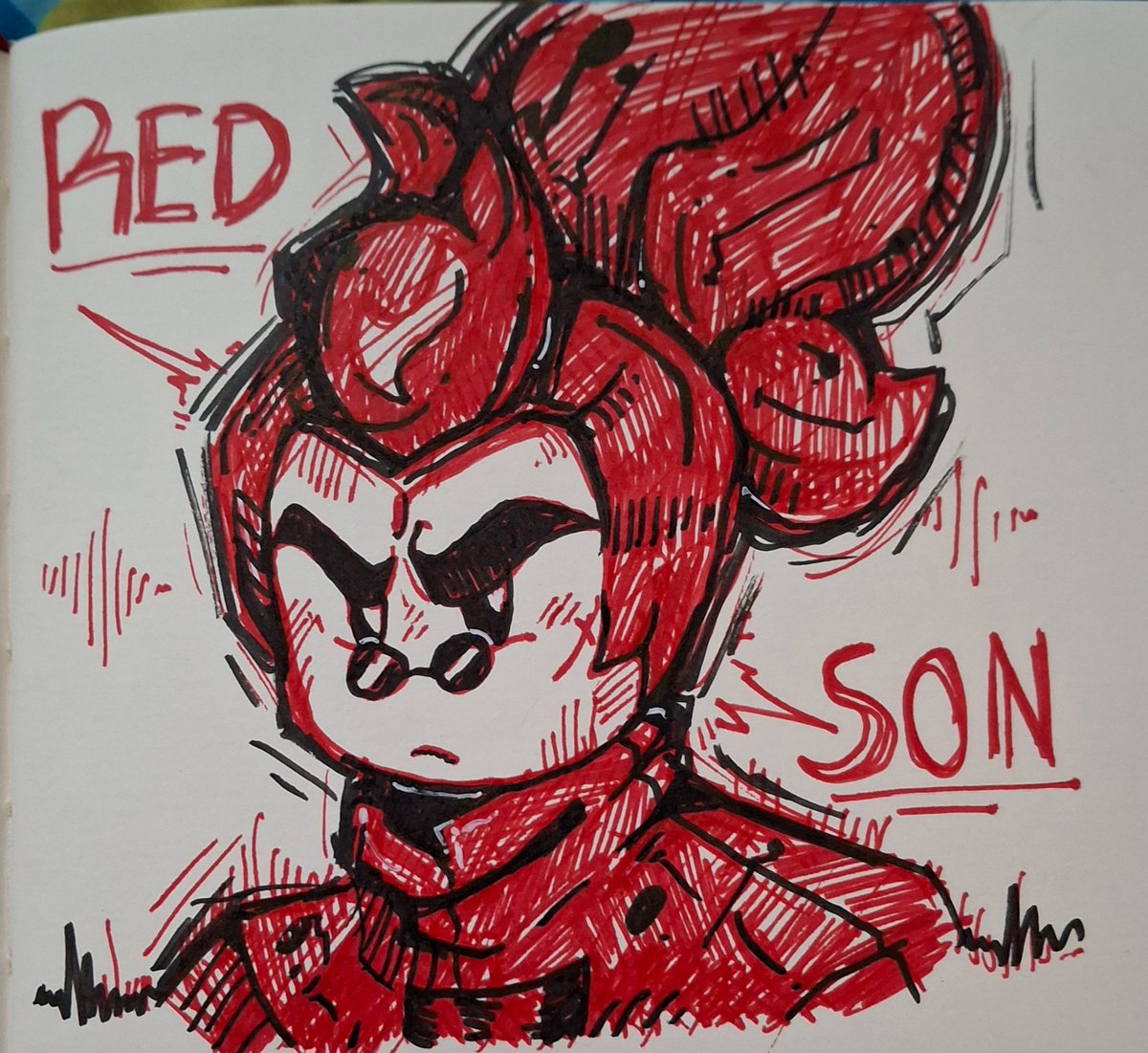 pistolpilled's tweet photo. not much one for pen art but whatever #lmk #legomonkiekid #monkiekid #redson #art #fanart https://t.co/fQL0bLKuuD